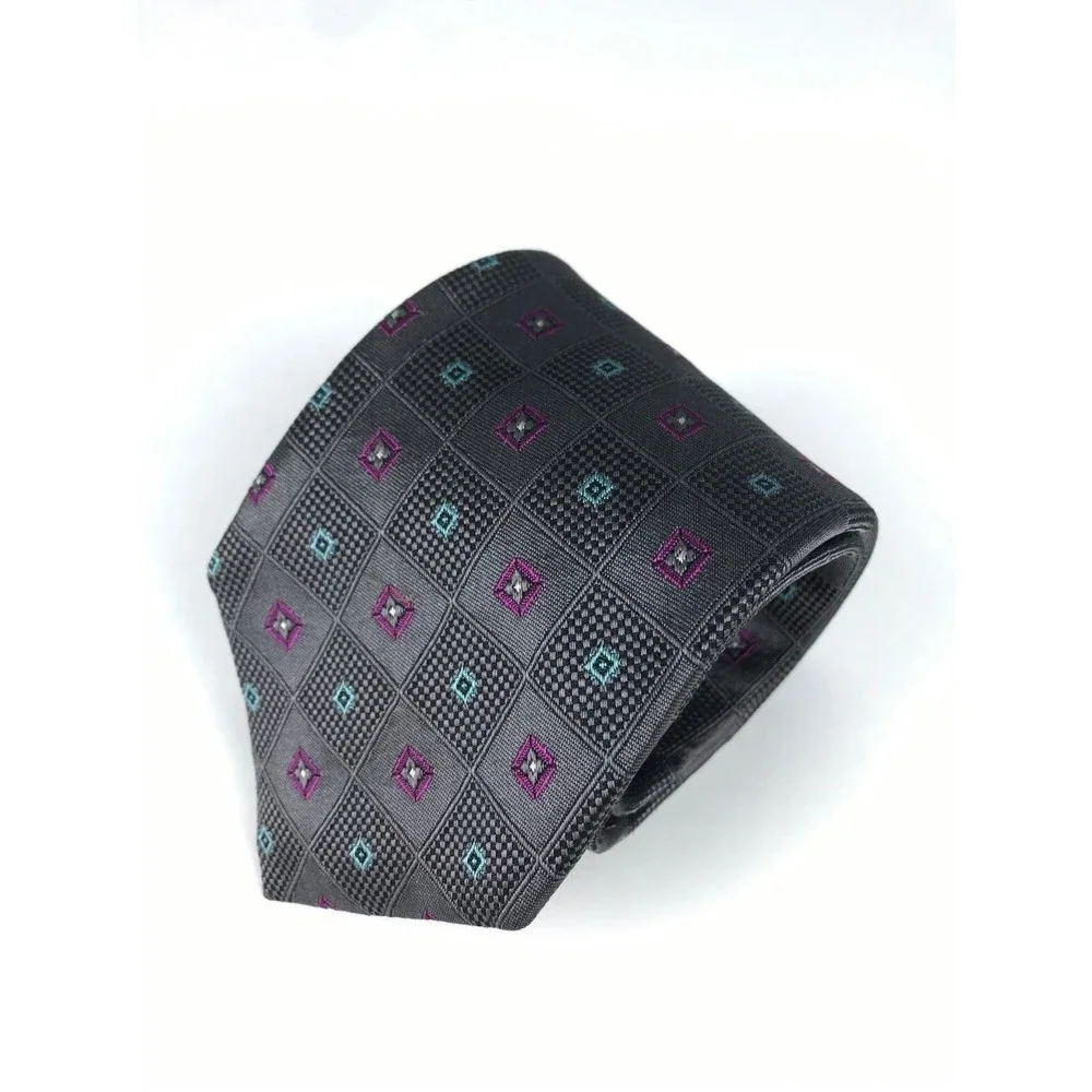 Robert Talbott Men's Tie 100% Silk Gray Blue Purple Foulard Elegant Necktie 60